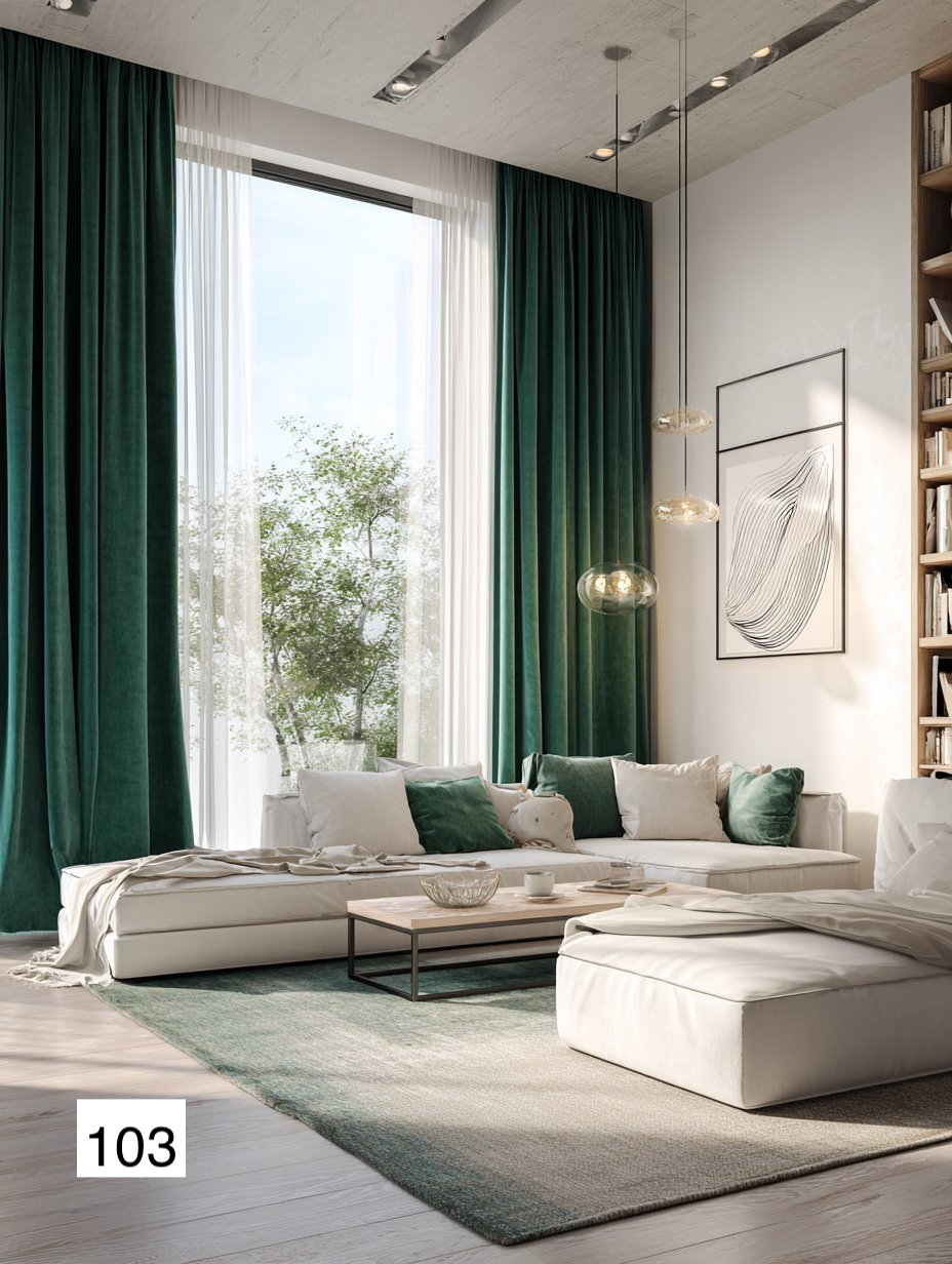 Contemporary Green Linen Drapes - Modern Home Decor 8 colors（1 Panel）