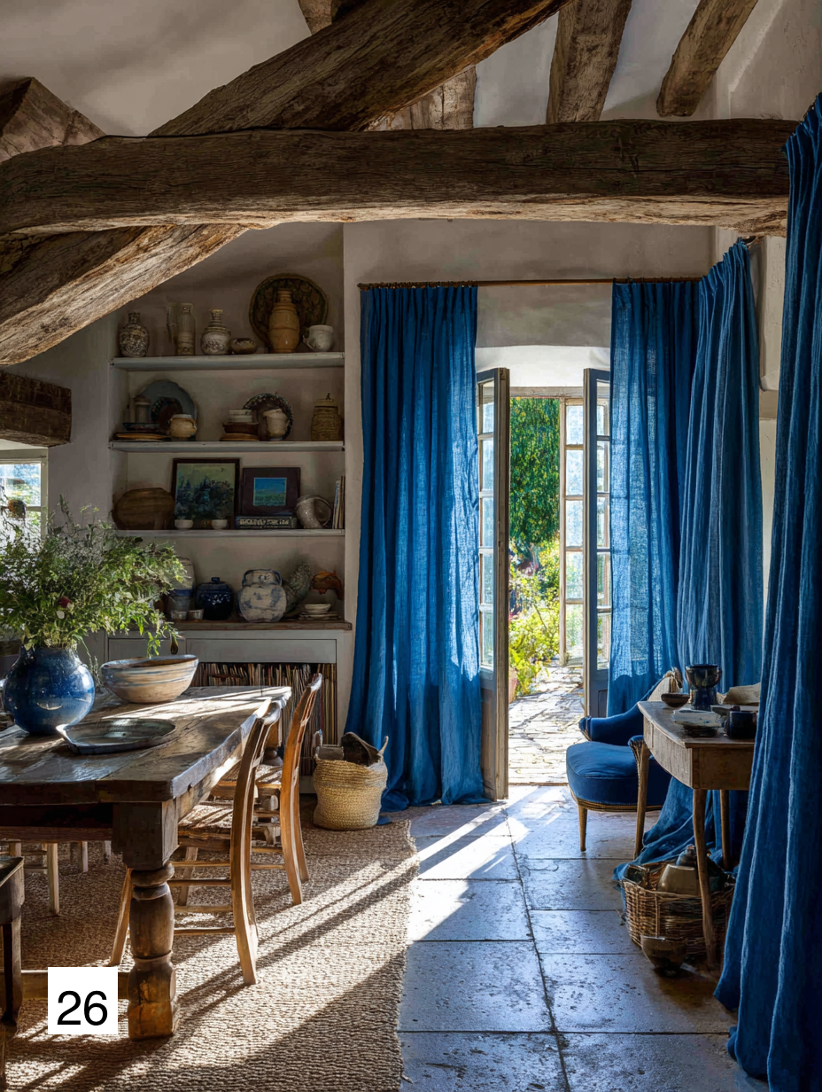 Rustic Farmhouse Blue Linen Drapes for Cozy Living 8 colors（1 Panel）