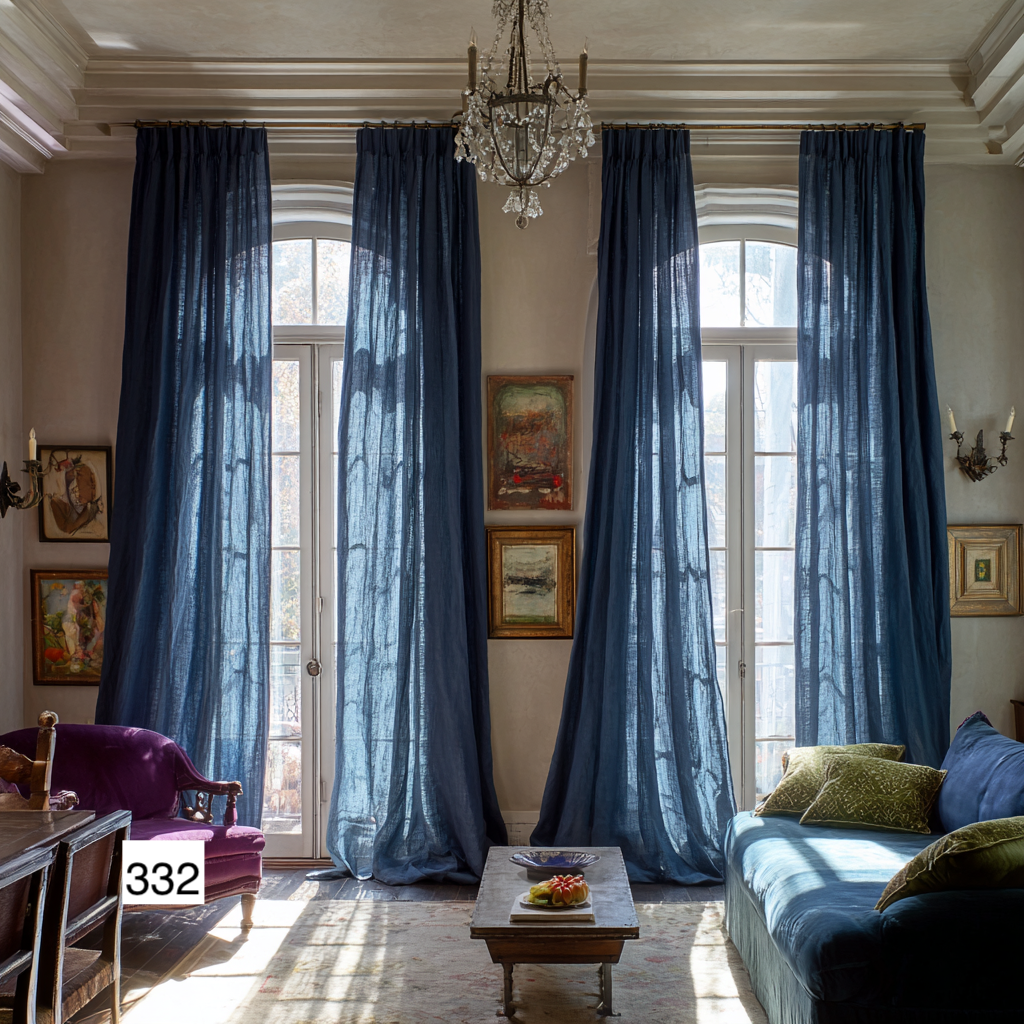 Classic French Dusty Blue Linen Drapes: Timeless Elegance（1 Panel）