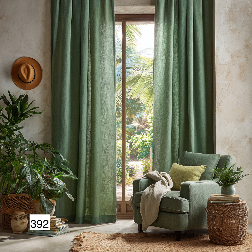 Natural Earthy Green Linen Curtain Panels  11 Colors（1 Panel）