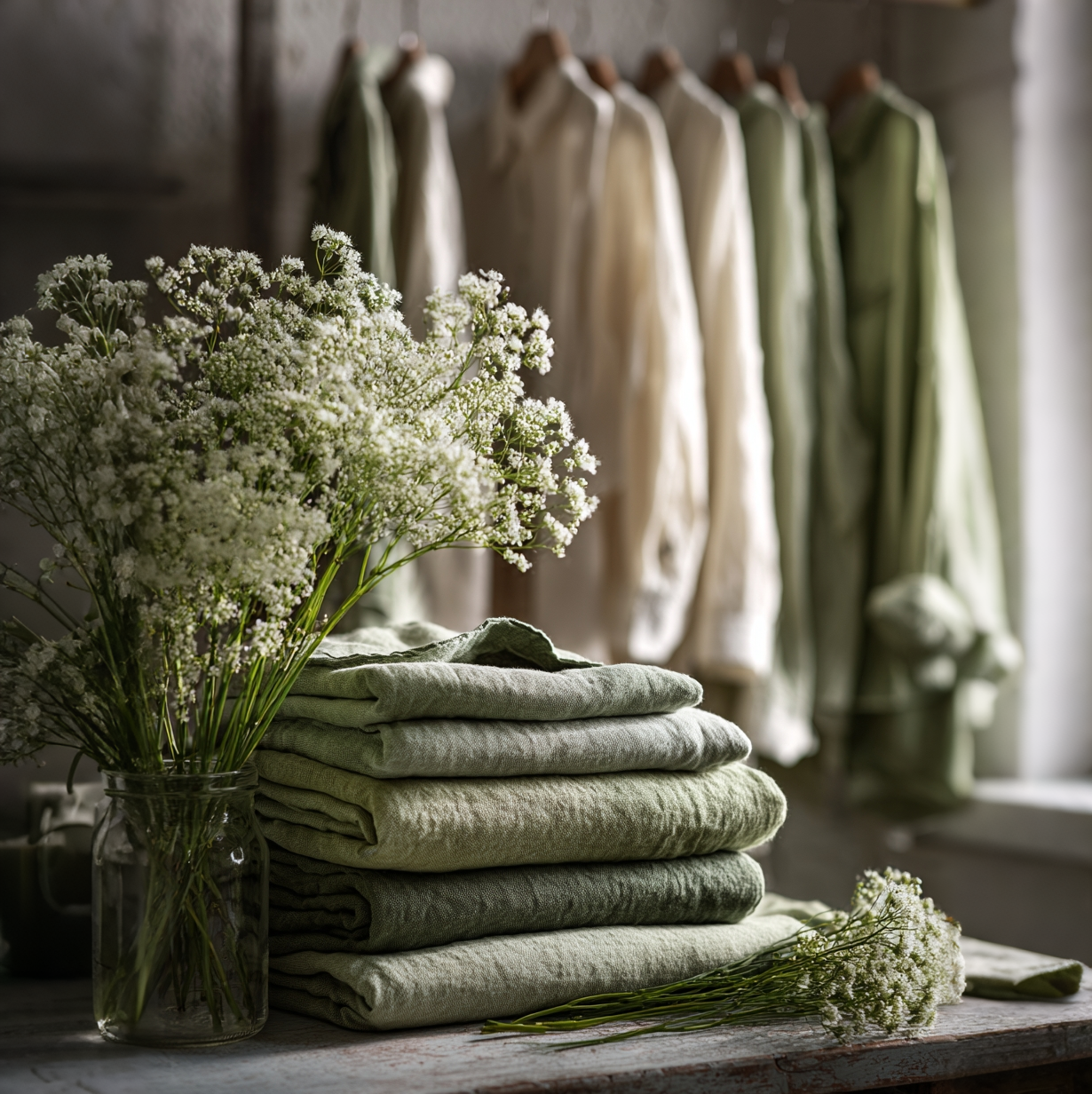 Natural Earthy Green Linen Curtain Panels  11 Colors（1 Panel）