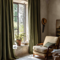 Natural Earthy Green Linen Curtain Panels  11 Colors（1 Panel）