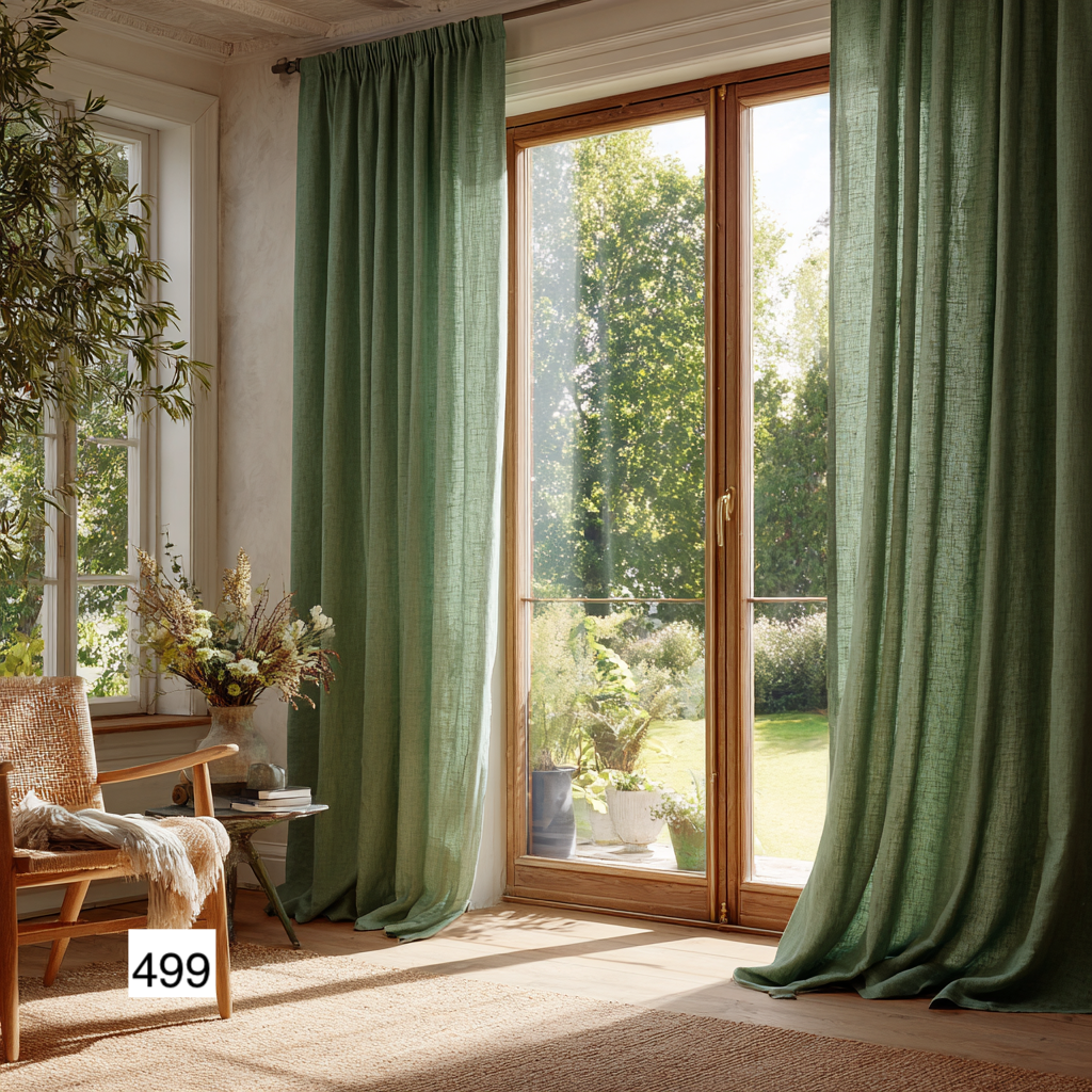 Natural Earthy Green Linen Curtain Panels  11 Colors（1 Panel）