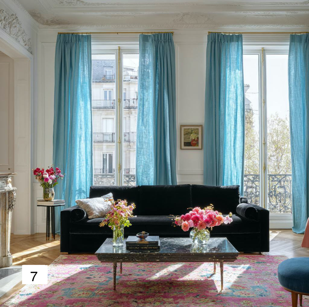 Classic French Navy Blue Linen Drapes: Timeless Elegance（1 Panel）