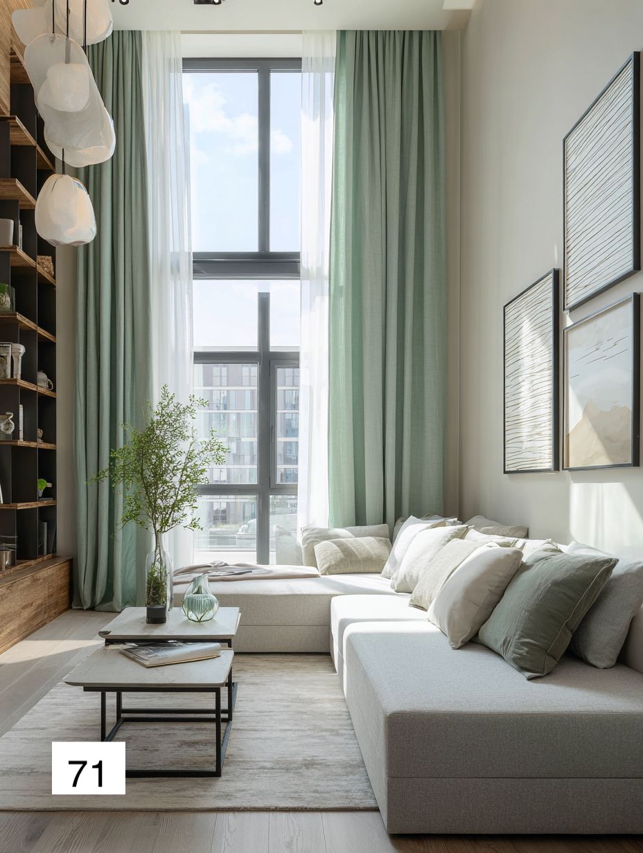 Contemporary Green Linen Drapes - Modern Home Decor 8 colors（1 Panel）