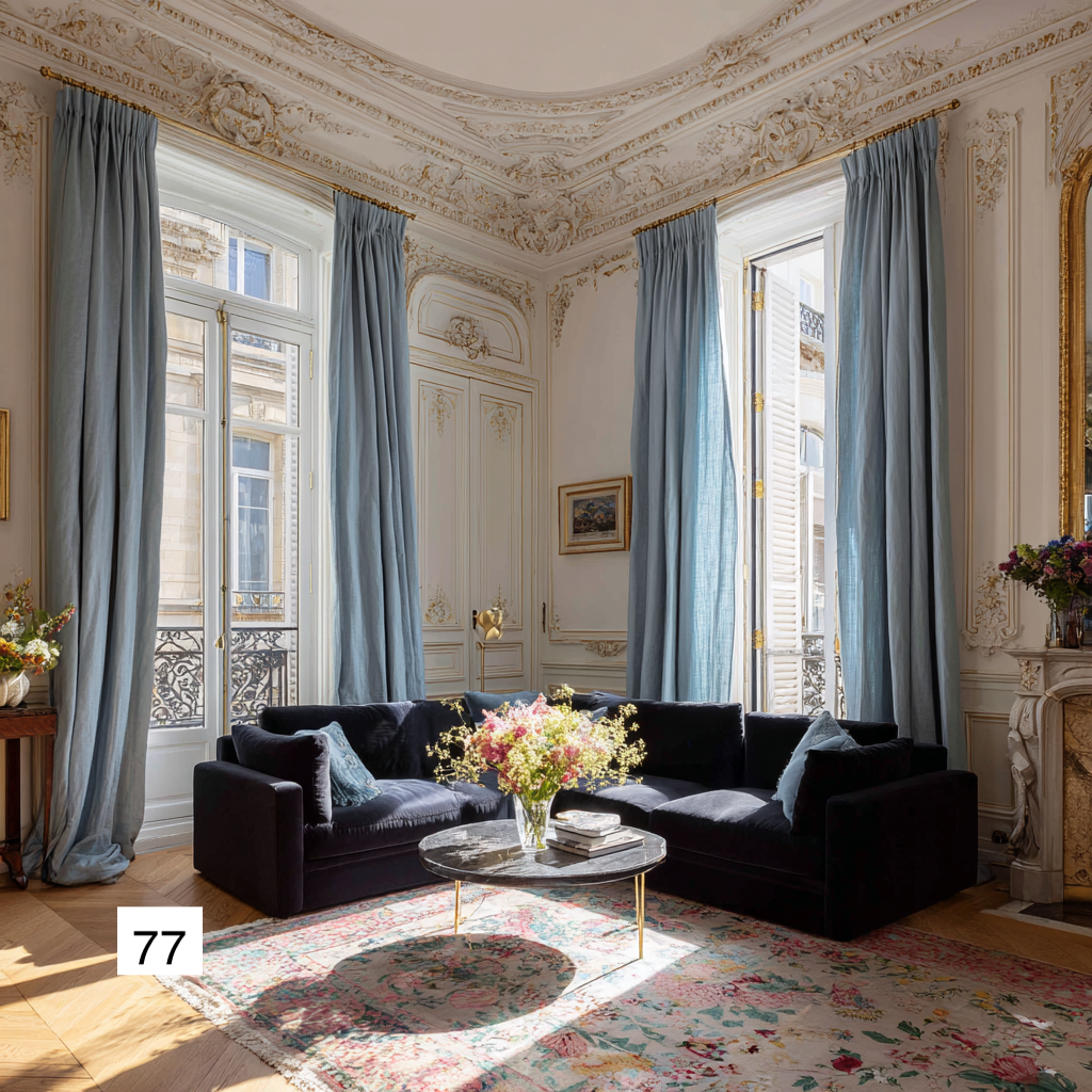 Classic French Dusty Blue Linen Drapes: Timeless Elegance（1 Panel）