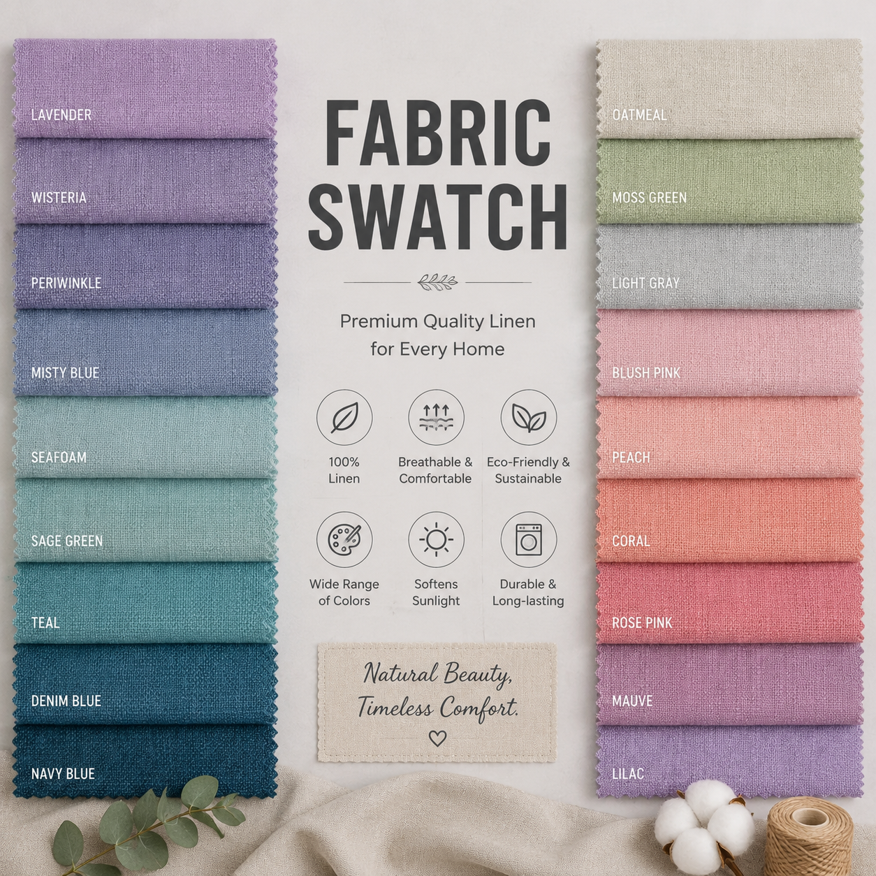 Linen Curtain Fabric Swatch – 500 Colors for Home Decor（The sample fabric fee will be refunded after confirming the color number and placing the formal order.）