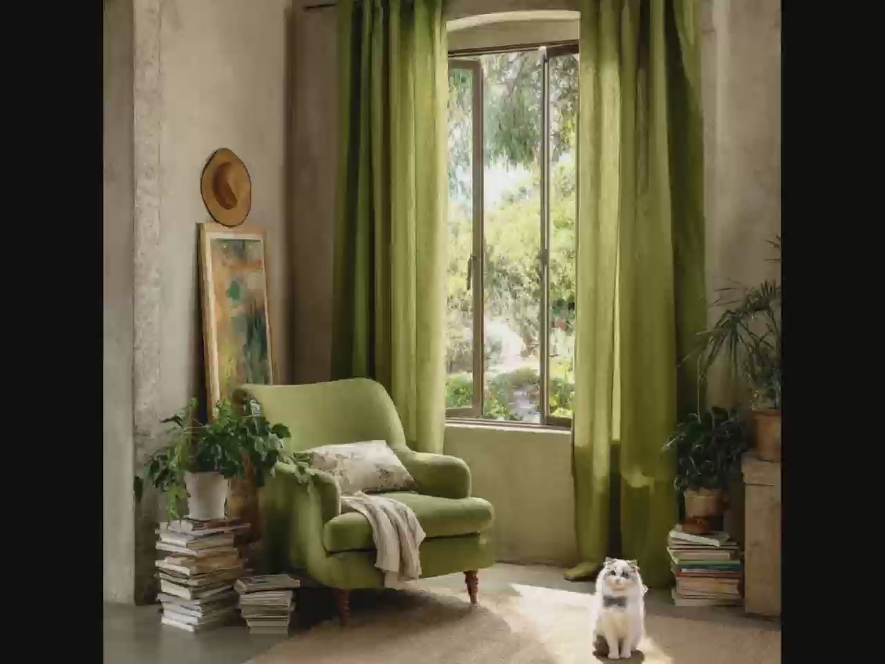 Natural Earthy Green Linen Curtain Panels  11 Colors（1 Panel）
